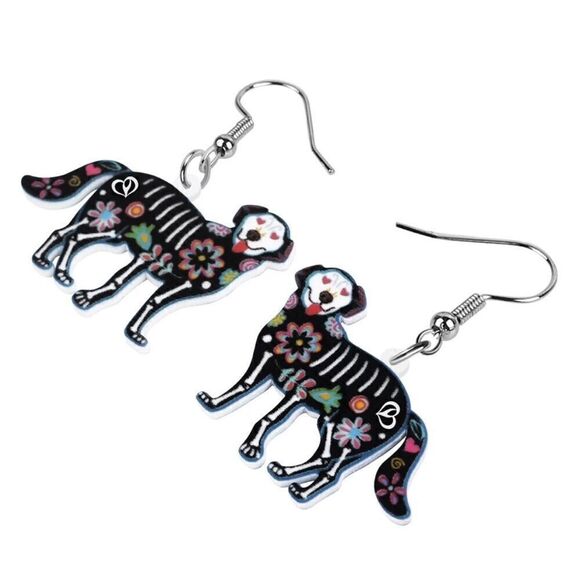 Dia de los Muertos Dog Earrings Skeleton Lab Halloween Labrador - Picture 2 of 5